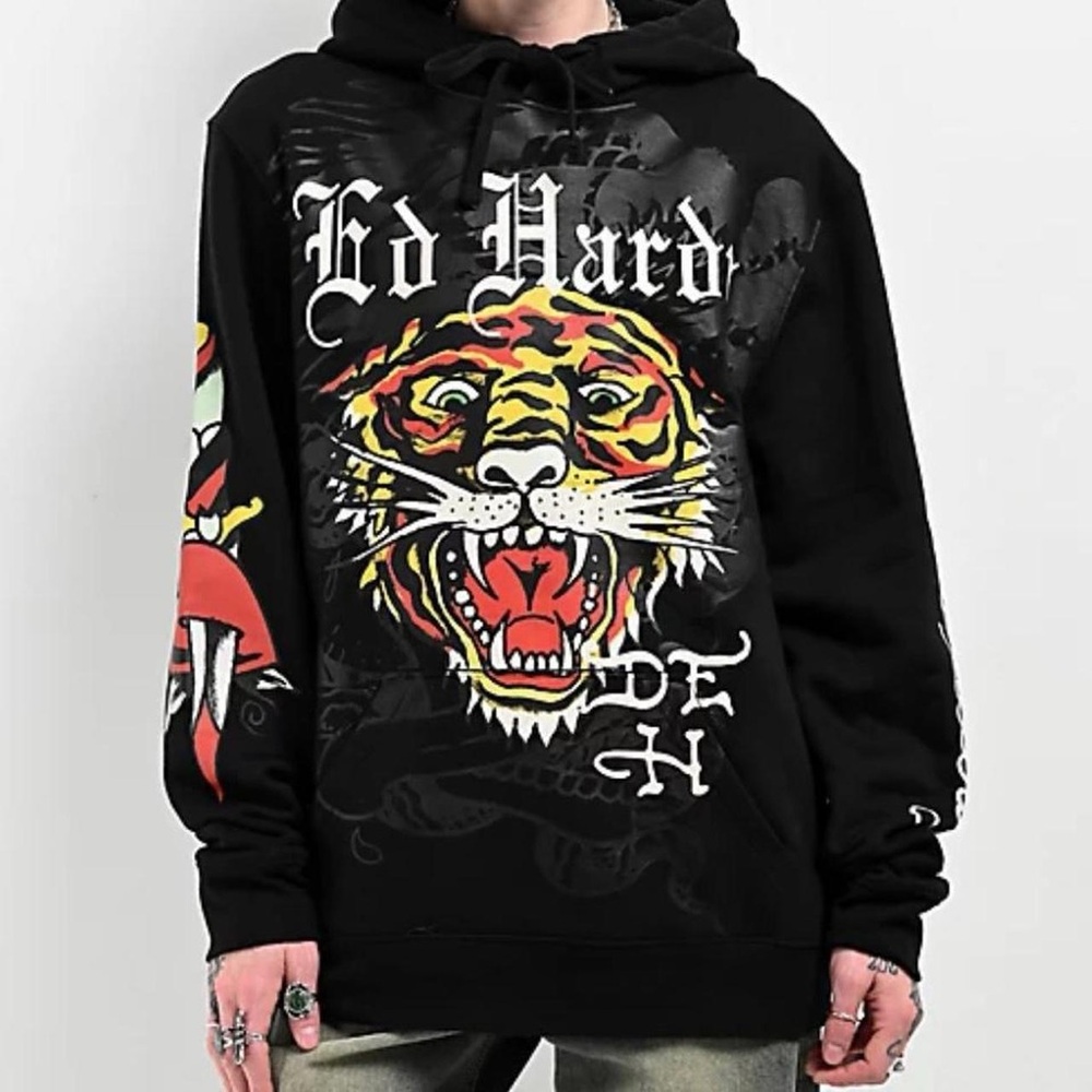 Ed Hardy Black Graphic Tiger Hoodie